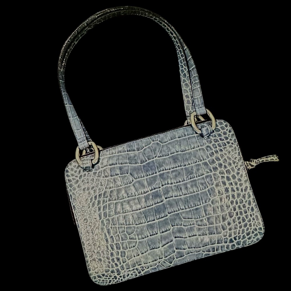 Tosca Blu Italy Blue Crocodile Embossed Leather Triple Compartment Shoulder Bag - Picture 5 of 11